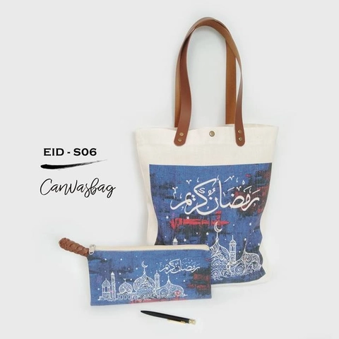 Dewani Totebag SET EID-06, Totebag & Pouch Canvas Vintage Seri Idul Fitri