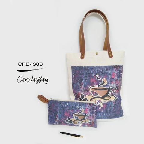 Dewani Totebag SET CFE-03, Totebag & Pouch Canvas Vintage Seri Coffee