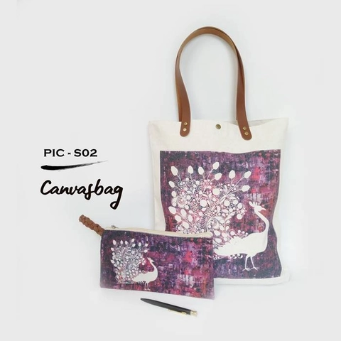 Dewani Totebag SET PIC-02, Totebag & Pouch Canvas Vintage Seri Merak