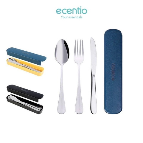 EVM Stockist - Ecentio - Stainless Steel Cutlery Three-Piece Set Knife Fork And Spoon Bark 20 x 4.4 x 2.3 cm Blue