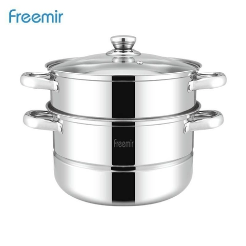 EVM Stockist - Freemir Surabaya - 26cm Double Layer Single Grate Steamer With Steel Handle 26df-8001