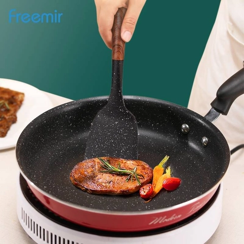 Freemir Nylon Spatula With Wood Grain Color Handle - Black With Dots