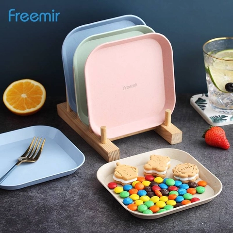 Freemir Square Wheat Dinner Plate 4pcs/Set - Mixed Colors