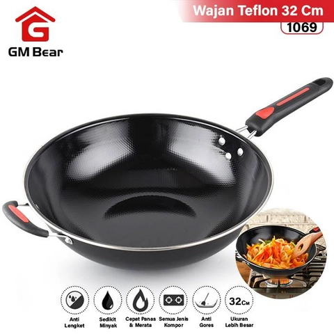 GM Bear Wajan Penggorengan Enamel 32cm 1069 - Wajan Teflon Fry Pan