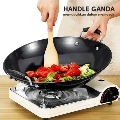 GM Bear Wajan Kuali 30cm 1070 - Wajan Penggorengan Teflon Wok 30cm