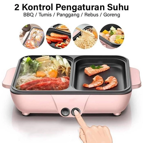 GM Bear BBQ Grill Pan Steamboat 2 in 1 Elektrik 1228 - Denki Shabu Hotpot BBQ Grill Electric
