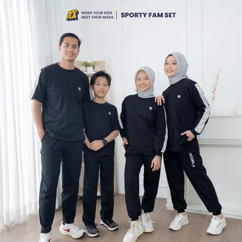 Hoofla Official - Setelan Couple Keluarga Baju Olahraga Sporty Fam Set Jet Black
