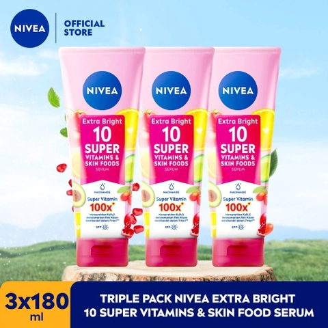 Nivea - NIVEA Body Serum Extra Bright 10 Super Vitamins & Skin Foods 180ml x3 - Mencerahkan & menyamarkan noda hitam