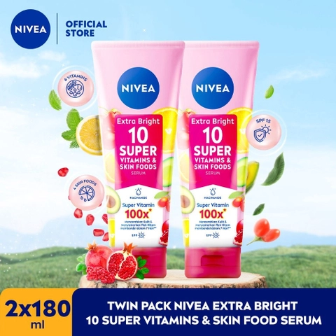 Nivea - NIVEA Body Serum Extra Bright 10 Super Vitamins & Skin Foods 180ml x2 - Mencerahkan & menyamarkan noda hitam