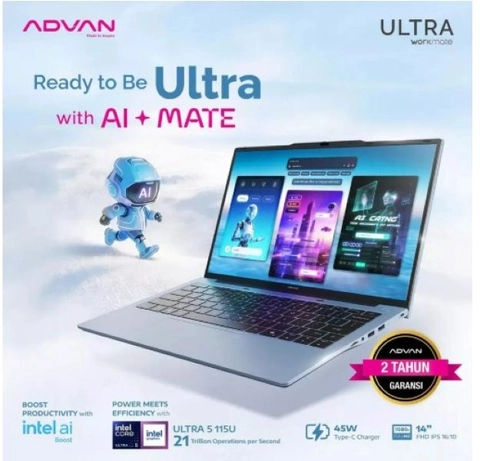 [jikalaku] Advan Laptop Workmate Ultra 8/256GB Intel Ultra 5 115U With AI Boost 14" FHD+ BLUE