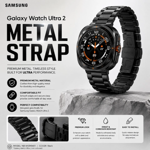 [jikalaku] Metal Strap for Samsung Galaxy Watch Ultra 2 – Black