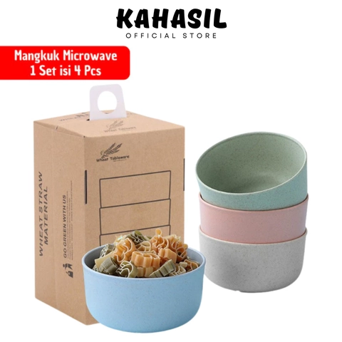 KAHASIL - SET 4Pcs Mangkok Mangkuk Tahan Panas Wheat Straw Bowl Microwave Warna Warni KMJ053