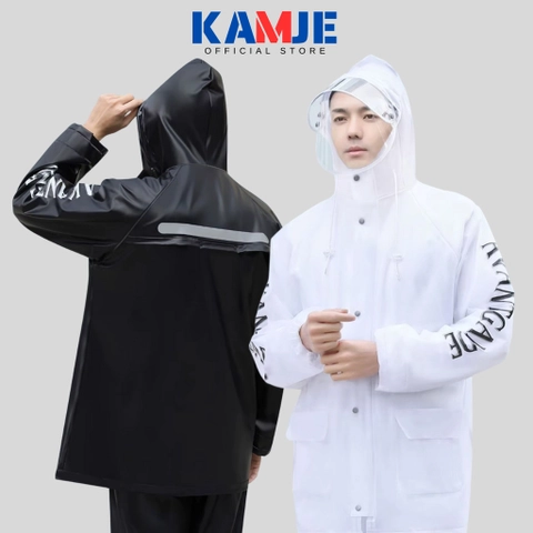KAMJE Jas Hujan Setelan Motor Dewasa Visor PVC Tebal Waterproof Anti Tembus Angin Raincoat Unisex