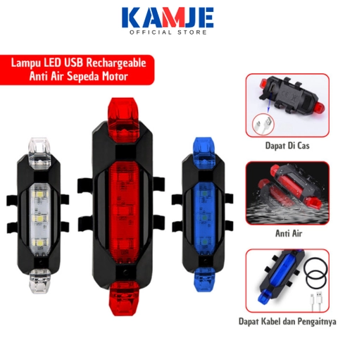 KAMJE Lampu LED Belakang Sepeda USB Rechargeable Waterproof Anti Air Safety Riding Malam Hari