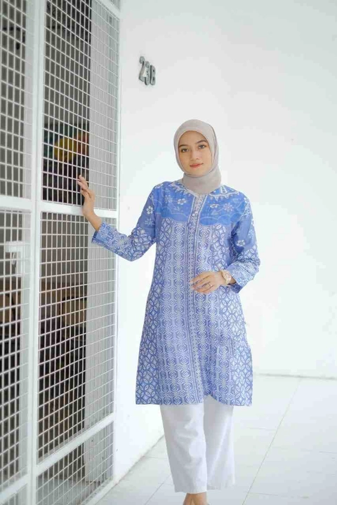 Kois Batik - ATASAN BAJU BATIK TUNIK SOFT KAWONG BIRU KOMBINASI
