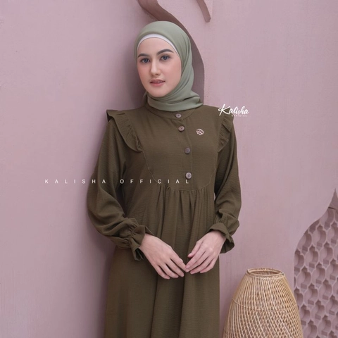 Kalisha official - Fahira Gamis Polos Crinkle Airflow