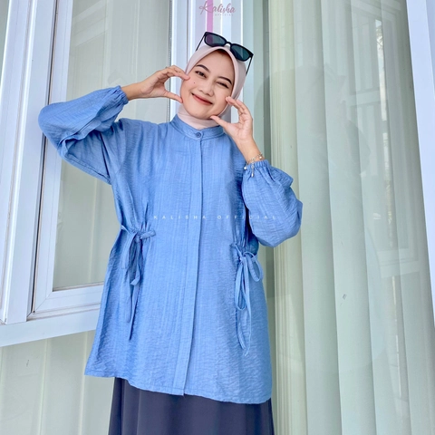 Kalisha official - Aliza Blouse Atasan Kemeja Polo Linen