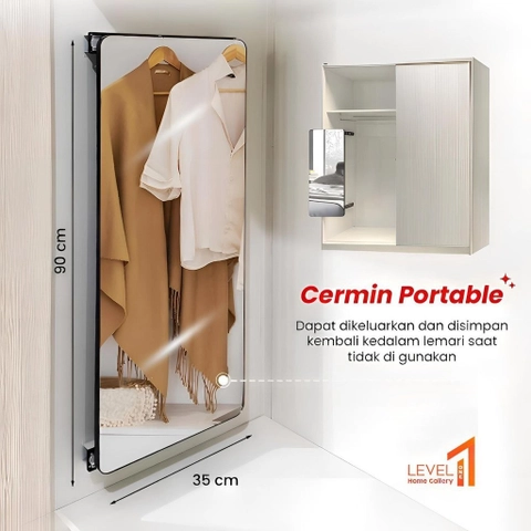 Level One Home Gallery - Lemari Pakaian Besi Jumbo Pintu Sleding Cermin Portable Mewah Premium