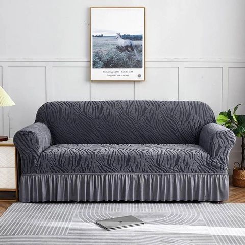 Sofa Cover Jacquard With Skirt / Sarung Penutup Sofa Renda Tebal Corak