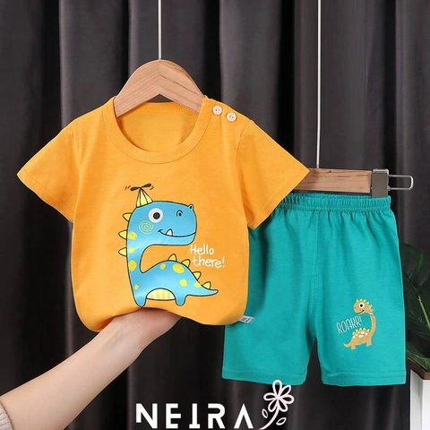 Neira - Setelan Pendek Baju Tidur Piyama Anak Orange Dino