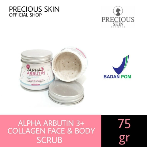 PRECIOUS SKIN - Alpha Arbutin 3 Plus Collagen Body & Face Scrub / Lulur Pemutih / Lulur Wajah (AA-S)