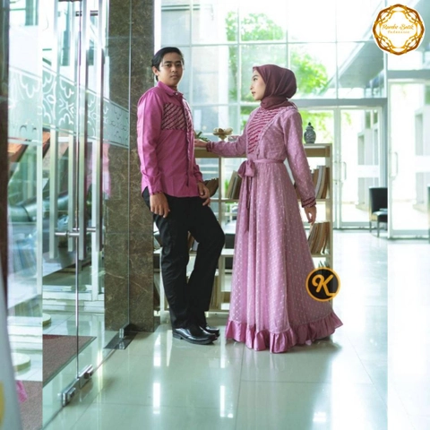 Rambe Batik Indonesia - Batik Couple Gamis Ayuma Dusty