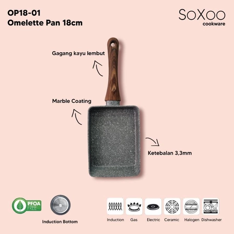 Soxoo - Omeleete Pan 13 x 18 x 3 koma 5 cm Marble Grey