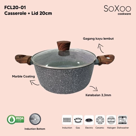 Soxoo - Casserol + Lid 20 cm Marble Grey