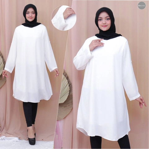 Syahrinda - Tunik Oblong Putih Polos