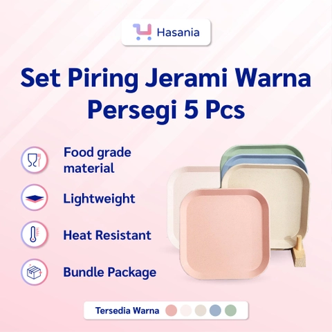 Hasania Home - Piring Persegi Wheat Straw 5 Pcs Random