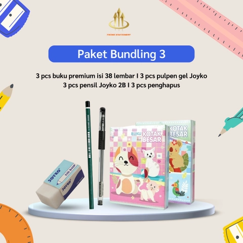 TWINS STATIONERY - PAKET BUNDLING 3 BUKU PULPEN PENSIL PENGHAPUS