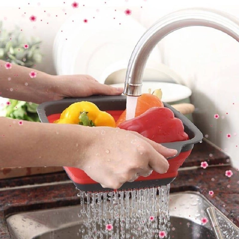 Vicashop - Baskom lipat saringan buah sayur kotak