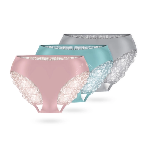 Youhave - Youve 3PCS Celana Dalam Wanita Premium Seamless Panty Lace Brokat Renda Brukat CD Kutang Wanita 300075