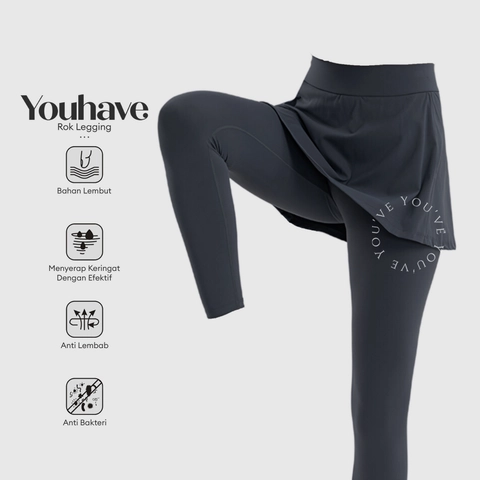 Youhave - Celana Yoga Legging Olahraga Wanita Rok Skirt Hijab Polos Gym Tennis Running Sport Y00009