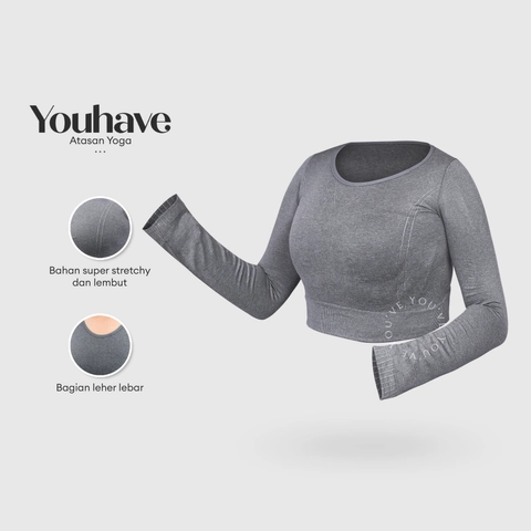 Youhave - Atasan Olahrga Pakaian Olahraga Croptop Lengan Panjang Sport Bra Sportwear Wanita Y00004A