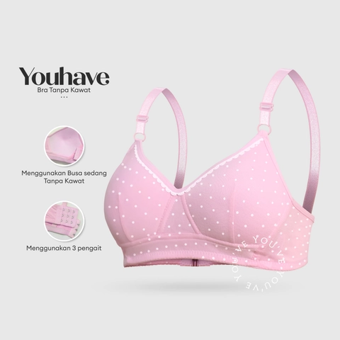 Youhave - BH Wanita Bra Pakaian Dalam BH Be Ha Bra Remaja Busa Tipis Tanpa Kawat Polkadot 100206