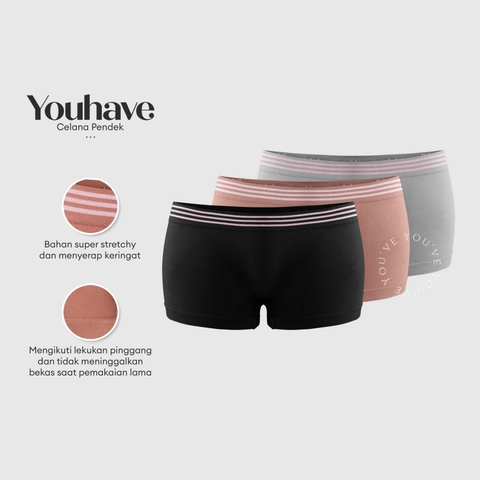 Youhave - 3PCS Celana Dalam Boxer Wanita Korset Celana Short Boxer Sport Slimming Boyshort Boy Short Wanita 300086
