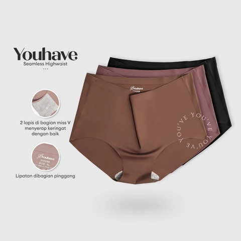 Youhave - Youve You Have 3 Pcs Seamless CD Celana Dalam Highwaist Pakaian Dalam Wanita 300098