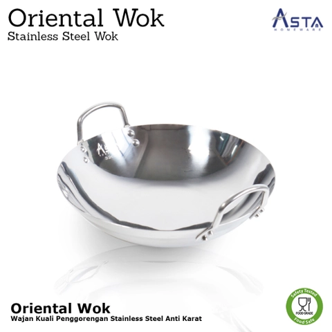 Asta Homeware Official - Asta Wajan Stainless Steel Oriental Wok Penggorengan Tebal 26 cm