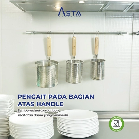 Asta Homeware Official - Asta Saringan Mie Ayam Stainless Strainer Tahan Karat Gagang Kayu