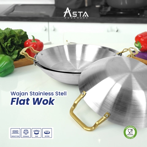Asta Homeware Official - Asta Wajan Induksi Flat Wok Stainless Steel Anti Lengket