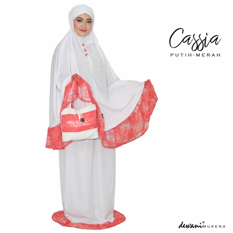 Dewani - Dewani Mukena Cassia Putih Merah Mukena Dewasa Nyaman