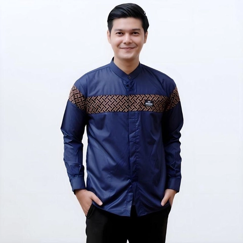 BAJU KOKO MOTIF KOBATA BIRU NAVY