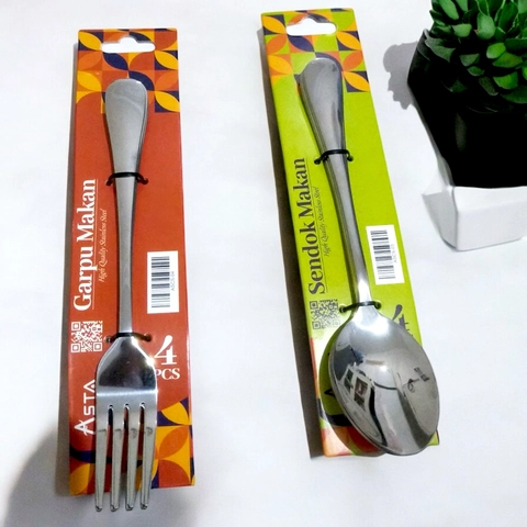 Asta Homeware Official - Asta Sendok Garpu Makan Resto Hotel Stainless Steel Tebal Set 4 pcs