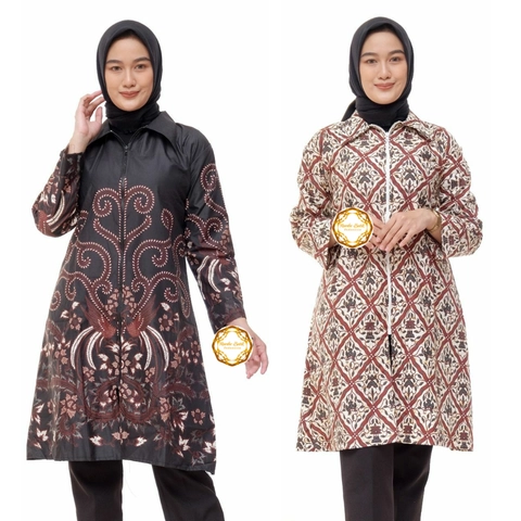Rambe Batik Indonesia - Batik Tunik Zipper - Rambe Batik Indonesia - Batik Wanita Unggul Jaya Bahan Halus Tebal dan Anti Luntur - TU3