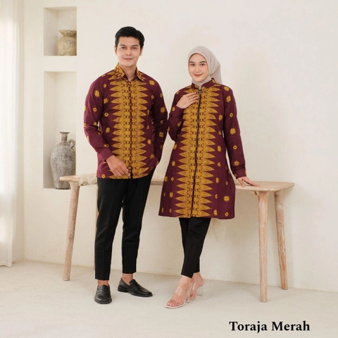Batik Mafaza - New Toraja Merah Atasan Batik Modern Bisa dipisah kemeja dan tunik
