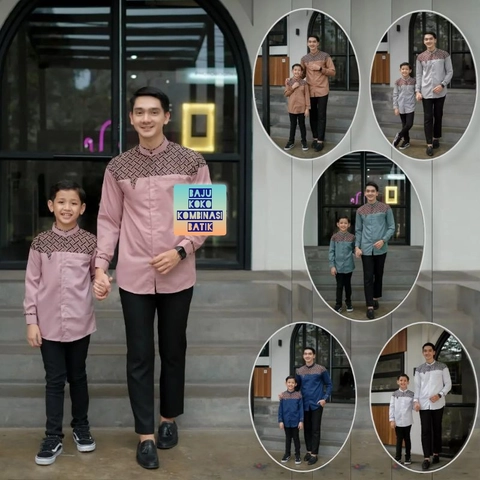 Kois Batik - Baju koko lengan panjang couple dewasa dan anak Qobata sangat bagus untuk keluarga