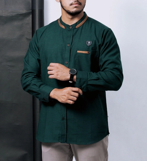 Al liwa official - BAJU KEMEJA KOKO PREMIUM STANFORD BUNGLON LENGAN PANJANG WARNA HIJAU EMERALD U