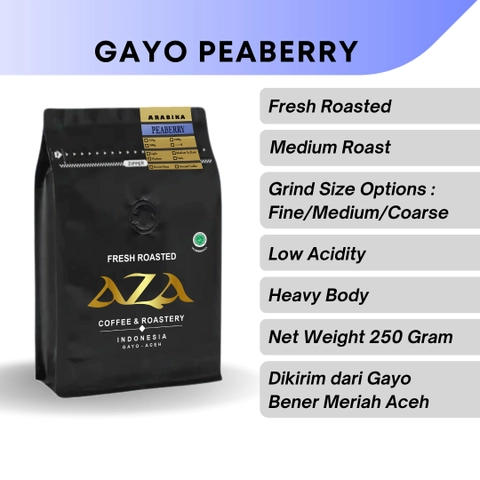 Aza Coffee - Kopi Lanang Arabika Gayo Peaberry 250gr