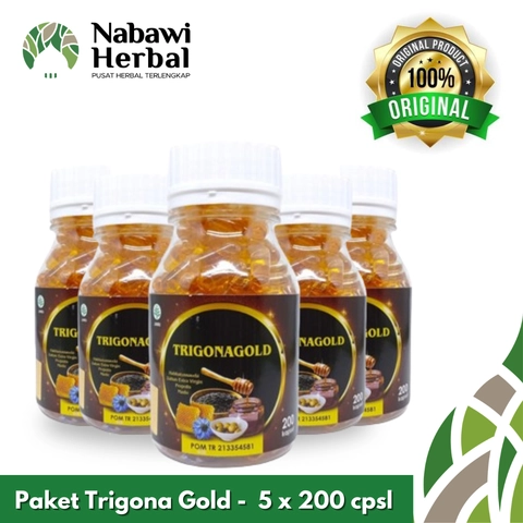 NABAWI HERBAL - Paket 5 Pcs TRIGONA GOLD - Habbatussauda Extra Propolis Plus Zaitun Madu Isi 200 Kps